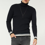 Wool Blend Statement Turtleneck Sweater // Navy Blue (S)