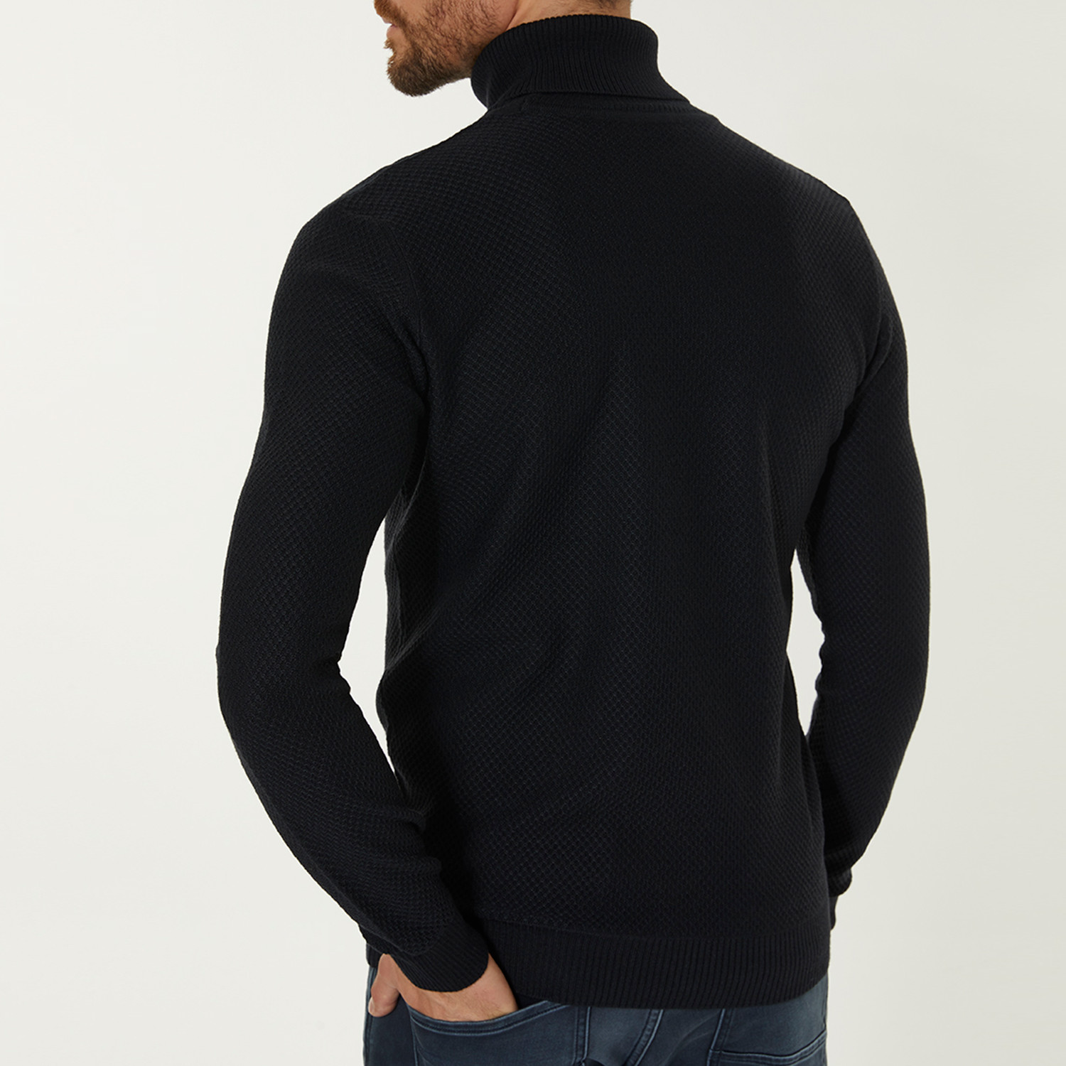 Wool Blend Textured Turtleneck Sweater // Navy Blue (XS) - AVVA - Touch ...