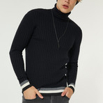 Wool Blend Statement Turtleneck Sweater // Navy Blue (XL)