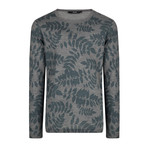 Wool Blend Lightweight Leaf Print Sweater // Gray (M)