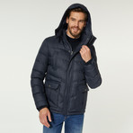 Elevated Hooded Puffer Jacket // Navy Blue (M)