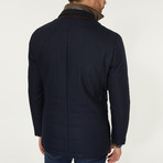 Lapel Puffer Jacket // Navy Blue (S)