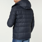 Elevated Hooded Puffer Jacket // Navy Blue (XS)