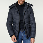 Elevated Hooded Puffer Jacket // Navy Blue (L)