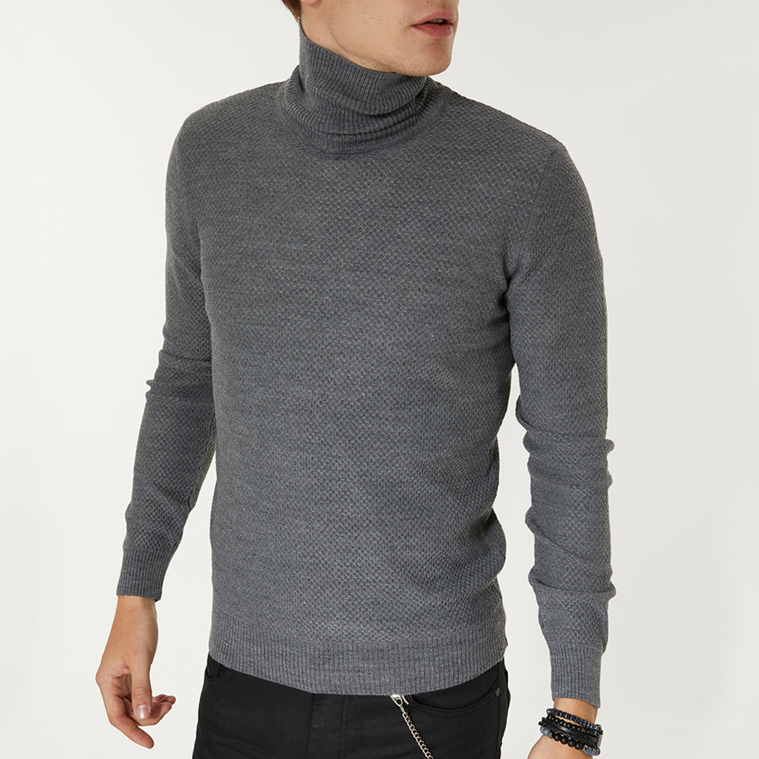 Wool Blend Textured Turtleneck Sweater // Gray (XL) - AVVA - Touch of ...