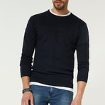 Wool Blend Textured Crewneck Sweater // Navy Blue (L)