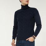 Wool Blend Cable Knit Turtleneck Sweater // Navy Blue (XS)