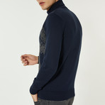 Nature Printed Turtleneck Sweater // Navy Blue (S)