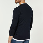 Wool Blend Textured Crewneck Sweater // Navy Blue (2XL)