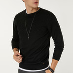 Wool Blend Textured Crewneck Sweater // Black (XS)