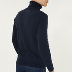 Wool Blend Cable Knit Turtleneck Sweater // Navy Blue (S)