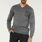Wool Blend V-Neck Pocket Sweater // Gray (L)