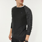 Wool Blend Printed Sleeve Crewneck Sweater // Anthracite (M)