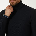 Wool Blend Textured Turtleneck Sweater // Navy Blue (2XL)