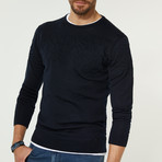 Wool Blend Textured Crewneck Sweater // Navy Blue (M)