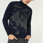 Nature Printed Turtleneck Sweater // Navy Blue (2XL)