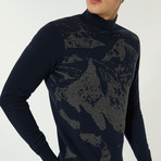 Nature Printed Turtleneck Sweater // Navy Blue (XS)
