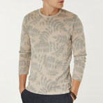Wool Blend Lightweight Leaf Print Sweater // Beige (L)