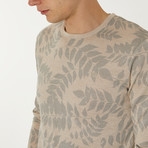 Wool Blend Lightweight Leaf Print Sweater // Beige (XL)
