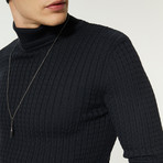 Wool Blend Statement Turtleneck Sweater // Navy Blue (XS)