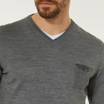 Wool Blend V-Neck Pocket Sweater // Gray (L)