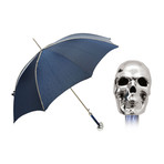 Studded Long Umbrella + Silver Skull Handle // Navy