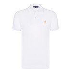 Joshua Short Sleeve Polo Shirt // White + Neon Orange (M)
