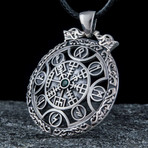 Vegvisir Symbol + Viking Runes Ornament Pendant