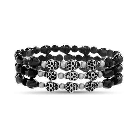 Willowbird // Skulls + Glass Beads Bracelets // Black // Set of 3