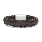 Braided Leather Magnetic Bracelet // Brown