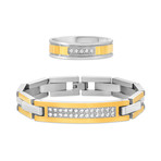 Steel Evolution // Cubic Zirconia Pave Curved Bar Bracelet + Ring Set // Yellow