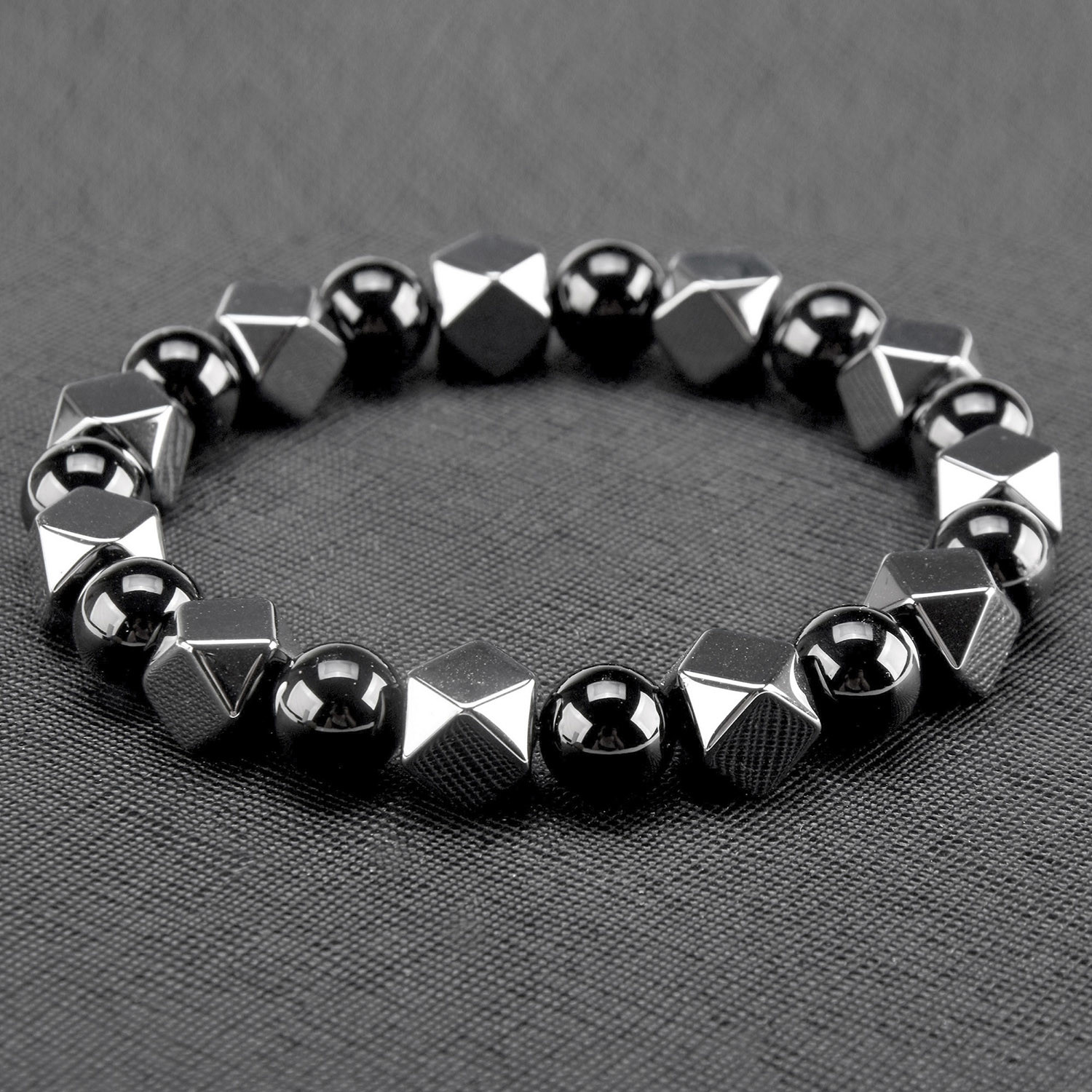 Hexagon Hematite + Onyx Stone Bracelet // Gray + Black - West Coast ...