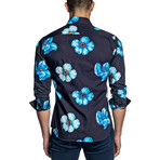 Jared Lang // Floral Long-Sleeve Shirt // Navy (M)