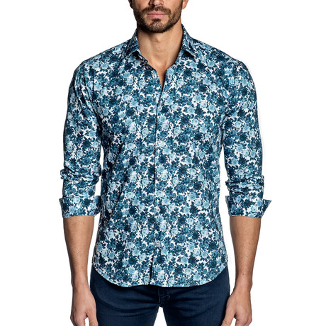 Floral Long-Sleeve Shirt // Blue + White (S)