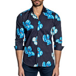 Jared Lang // Floral Long-Sleeve Shirt // Navy (L)