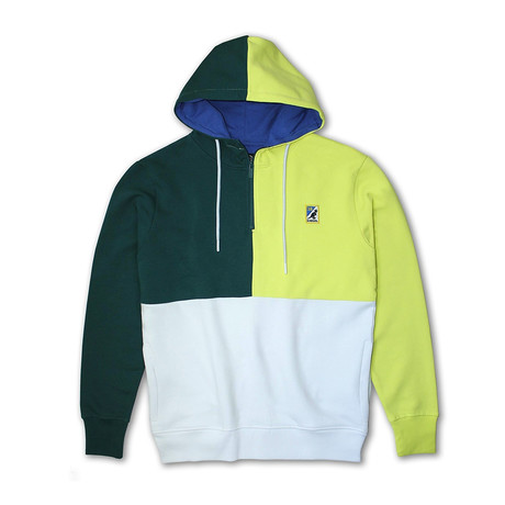 Colorblock 1/4 Zip Fleece Hoodie // Emerald + Lime (S)