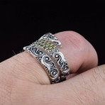 Snake Ornament + Gems Ring // Silver + Yellow (10.5)