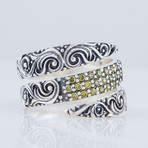 Snake Ornament + Gems Ring // Silver + Yellow (9.5)