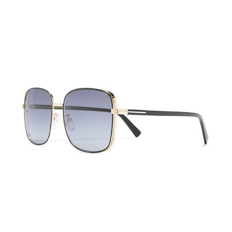 Women's Large Square Sunglasses // Black + Gold + Blue Gray Gradient