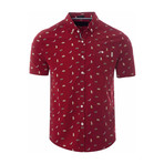 Printed Short Sleeve Button Down Shirt // Red (L)