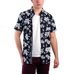 Floral Print Short Sleeve Button Down Shirt // Navy (XS)