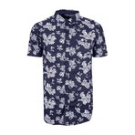 Floral Print Short Sleeve Button Down Shirt // Navy (L)