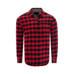 Flannel Check Pattern Long Sleeve Button Down Shirt // Red (XL)