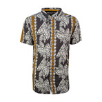 Tropical Print Short Sleeve Button Down Shirt // Gray (XS)