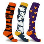 Pumpkin + Ghost + Candycorn Knee-High Compression Socks // 3-Pairs (Small / Medium)