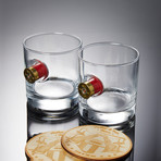 Shotgun Shell Rocks Glasses // Set of 2 Glasses + 2 Wooden Coasters