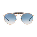 Unisex Round Aviator Sunglasses // Bronze Copper + Light Blue Gradient