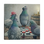 Checker Playing Pigeons // Terry Fan (26"W x 26"H x 1.5"D)