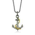 Anchor + Rope Design Necklace // Black + Gold (22")