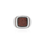Square Garnet Stone Ring // Silver + Red (12)